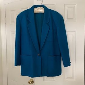 Vintage 1980s 100% Wool Anne Klein Teal Blazer